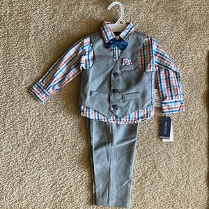 Boys 4 piece plaid grey suit